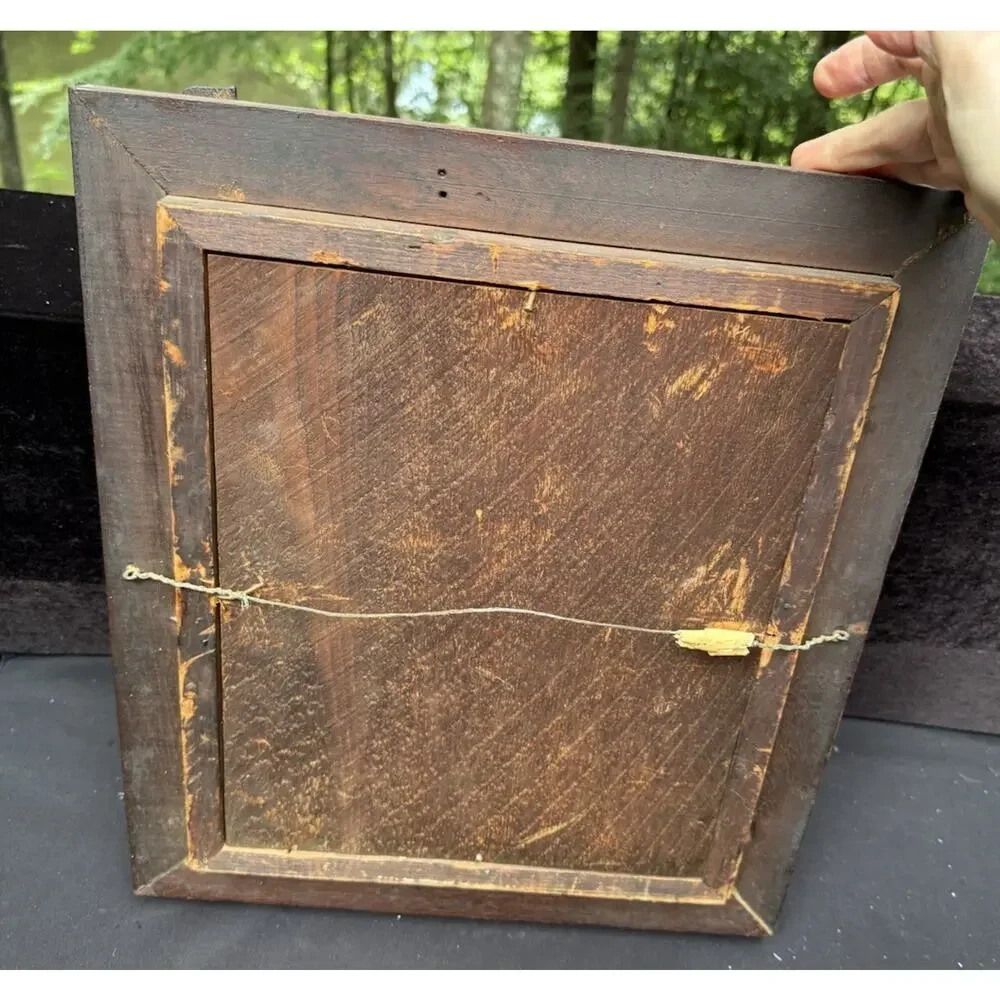 ANTIQUE Solid Wood Picture Frame Wood Back Glass Front 16.5” X 14” Beautiful!